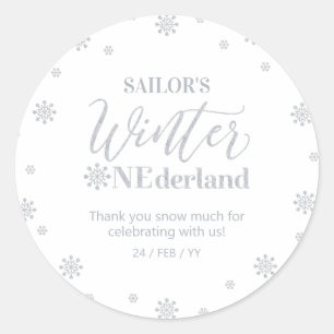 Adesivo Redondo Inverno Prateado onederland, Obrigado neve demais