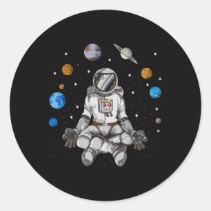 Adesivo Redondo Ioga Astronauta Espaço Galáxia Planetas Meditar Lu