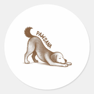 Adesivo Redondo Ioga Cachorro Descendente Pose Meditação Pawsana F