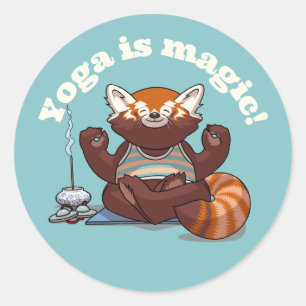 Adesivo Redondo Ioga do Panda Vermelho É Magia! Arte de Meditação