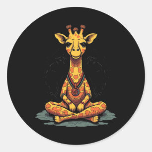 Adesivo Redondo Ioga Girafa Meditação Mindfulness Zen Namaste