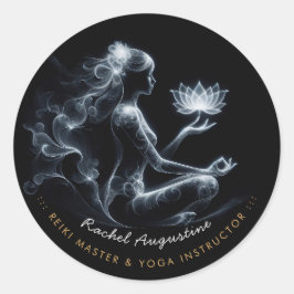 Adesivo Redondo Ioga Instrutor Lotus Meditação Pose Brilhante