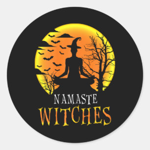 Adesivo Redondo Ioga Namaste Divertido Bruxas de Halloween Meninas