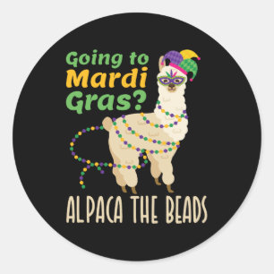 Adesivo Redondo Ir para Mardi Gras Alpaca as Miçangas