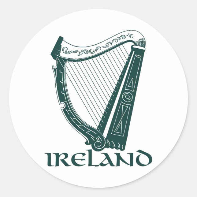 Adesivo Redondo Ireland Harp Design, Irish Harp (Frente)
