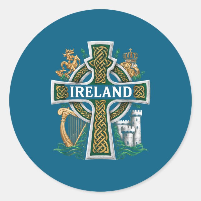 Adesivo Redondo Ireland St Patrick Day Celtic Cross Green Celebrat (Frente)