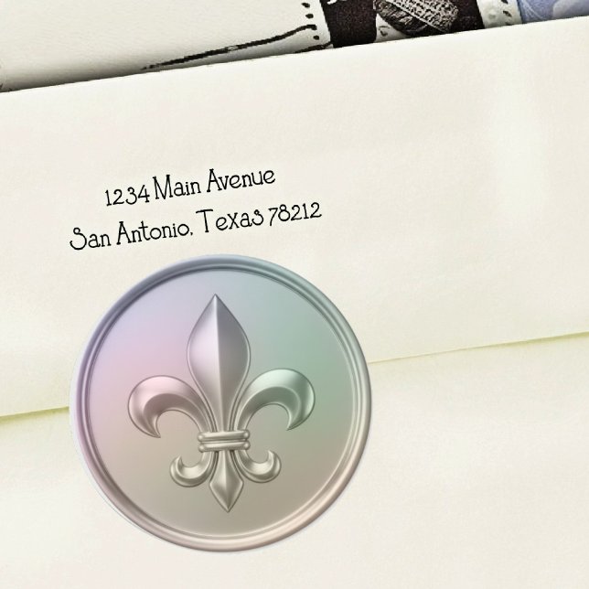 Adesivo Redondo Iridescent Fleur de Lis Envelope Seal Embossed  (Criador carregado)