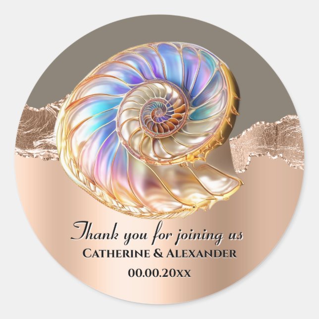 Adesivo Redondo Iridescent Shell Wedding Thank You Sticker (Frente)