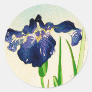 Adesivo Redondo Íris azul - impressão japonês da aguarela