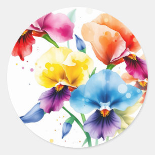 Adesivo Redondo Iris Blooms Elegantes com Watercolor Splatter