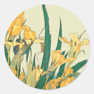 Adesivo Redondo Iris com Gafanhoto de Hokusai Impressão Vintage Ja