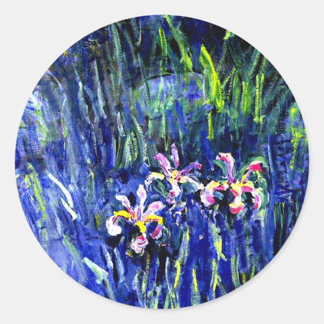 Adesivo Redondo Irises, famosa pintura floral de Claude Monet, (Frente)