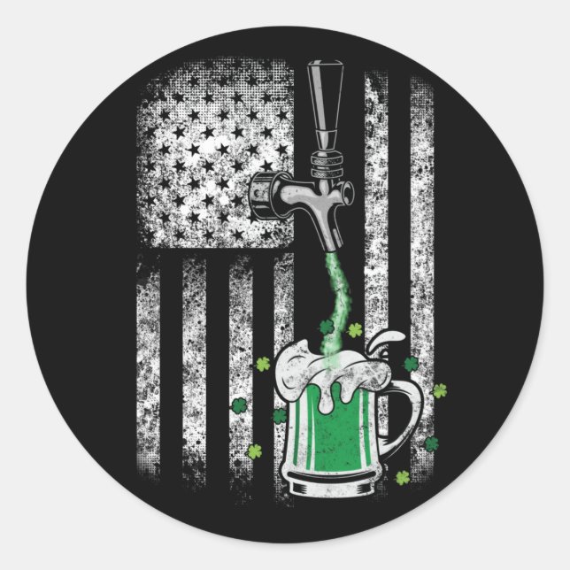 Adesivo Redondo Irish American Flag Beer Shamrock Rua Patrick (Frente)