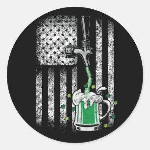 Adesivo Redondo Irish American Flag Beer Shamrock Rua Patrick
