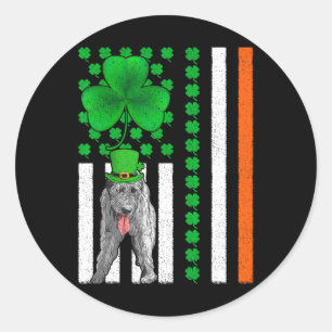 Adesivo Redondo Irish American Flag Irish Wolfhound Dog Rua Patric