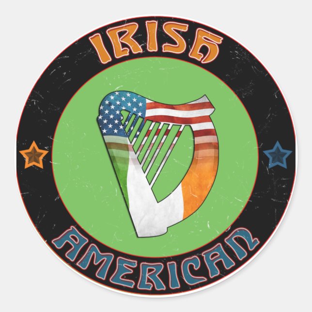 Adesivo Redondo Irish American Harp Stickers (Frente)