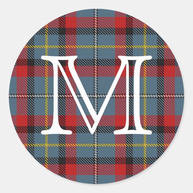Adesivo Redondo Irish Clan MacNamara Tartan Com Monograma (Frente)