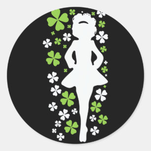 Adesivo Redondo Irish Dancer Silhouette Clover Ireland Shamrock Ir