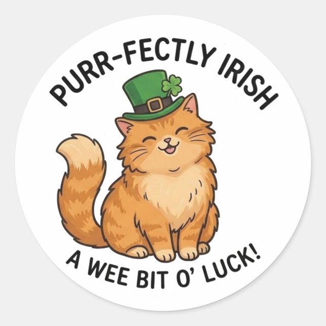 Adesivo Redondo Irish Ginger Cat St. Patrick's Day Sticker (Frente)