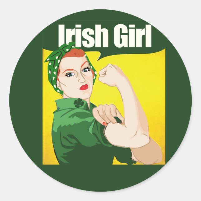 Adesivo Redondo Irish Girl Vintage Rosie Riveter (Frente)