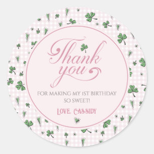 Adesivo Redondo Irish Pink e Green Shamrock Obrigado
