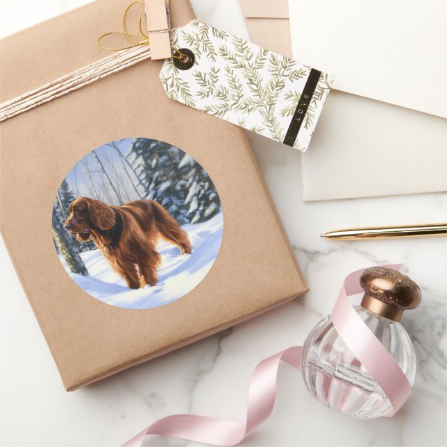 Adesivo Redondo Irish Setter Deixe-o nevar no Natal (Presentear)