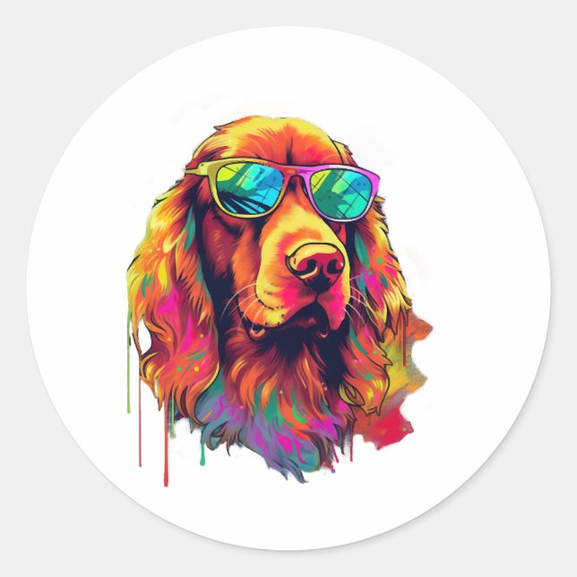 Adesivo Redondo Irish Setter Neon Design (Frente)