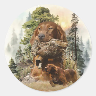 Adesivo Redondo Irish Setter, Woodcock para caçar, Art