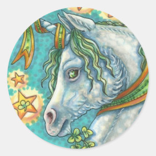 ADESIVO REDONDO IRISH UNICORN, RUA. CAVALO FANTASIA DO DIA DE PATR