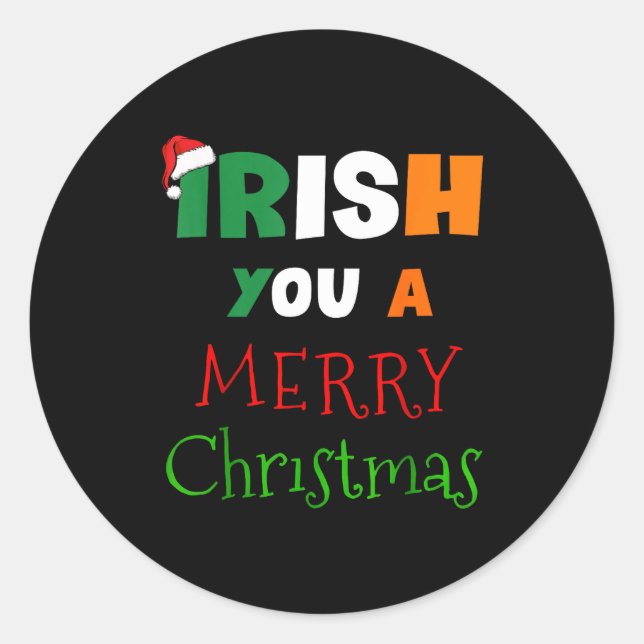 Adesivo Redondo Irish You A Merry Christmas Ireland Flag Xmas Hat  (Frente)