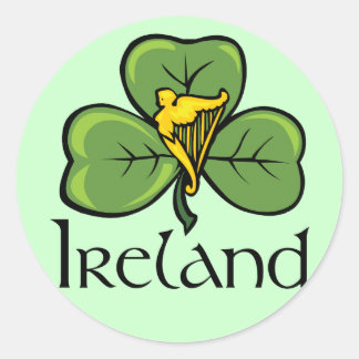 Adesivo Redondo Irlanda Shamrock and Harp