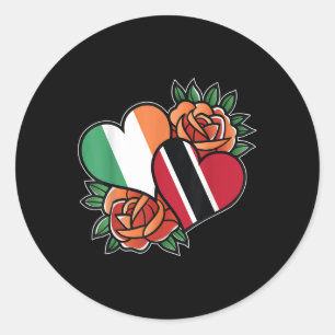 Adesivo Redondo Irlanda Trinidad e Tobago Flag Heart Half Irish