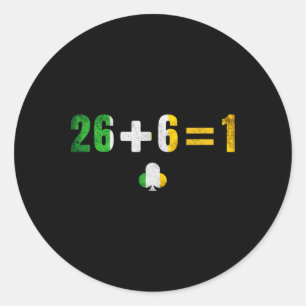 Adesivo Redondo Irlanda Unida 26 + 6 = 1 Trevo Irlandês St Patric
