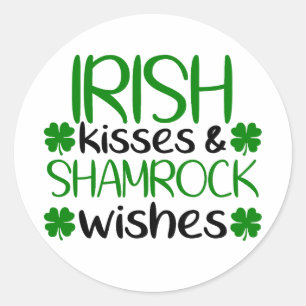 Adesivo Redondo Irlandês Kisses & Shamrock deseja ☘️ 💚