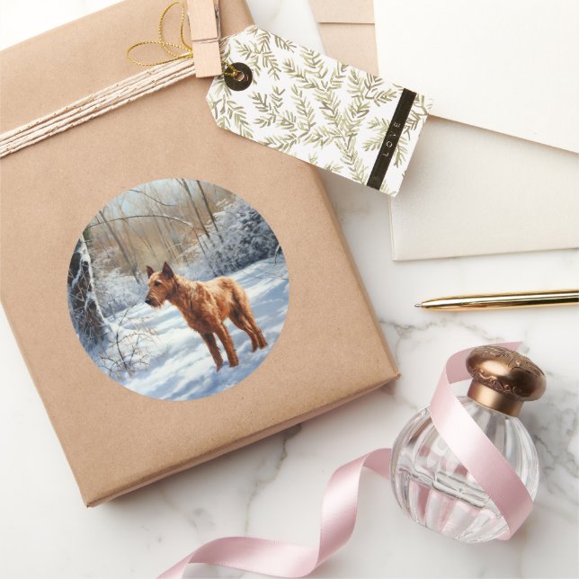 Adesivo Redondo Irlandês Terrier Deixe-o nevar no Natal (Presentear)