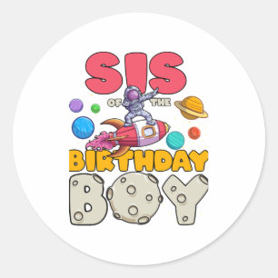 Adesivo Redondo Irmã do Astronauta Dabbing Birthday Boy Match