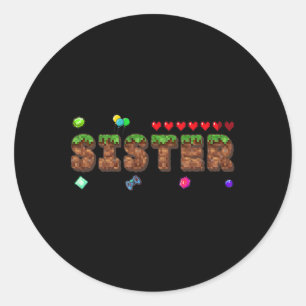 Adesivo Redondo Irmã Do Menino Do Aniversário Jogo De Pixel Festa 