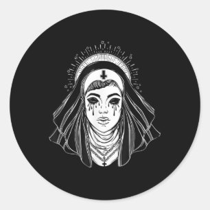 Adesivo Redondo Irmã Gótico da Religião Negra - Mau Cross Tatto