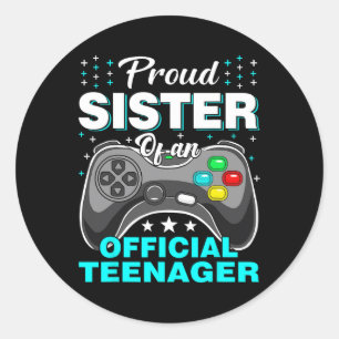 Adesivo Redondo Irmã Oficial Jogo de Vídeo do Adolescente Primeiro