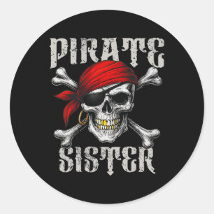 Adesivo Redondo Irmã Pirata Jolly Roger Flag E Skull Crossbone