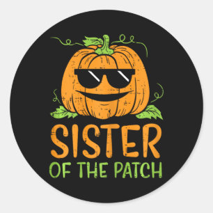 Adesivo Redondo Irmã Pumpkin Da Família Patch Halloween Sis G