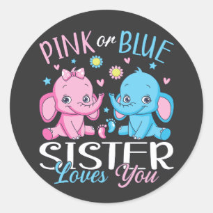 Adesivo Redondo Irmã Rosa Ou Azul Te Ama Bebê Elefante