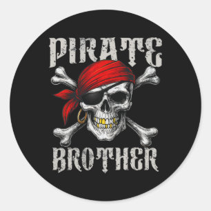 Adesivo Redondo Irmão Pirata Jolly Roger Flag E Skull Crossbon