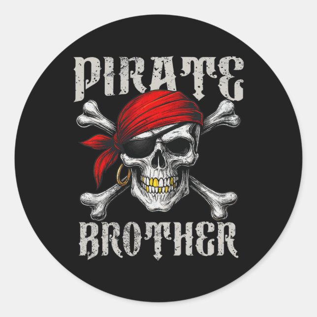 Adesivo Redondo Irmão Pirata Jolly Roger Flag E Skull Crossbon (Frente)