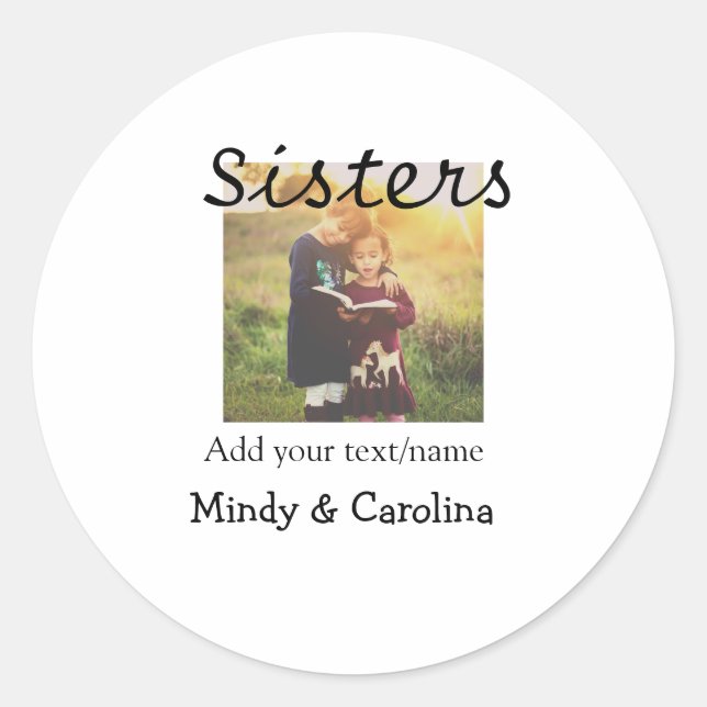 Adesivo Redondo Irmãs besties BFF adiciona nome de foto família (Frente)