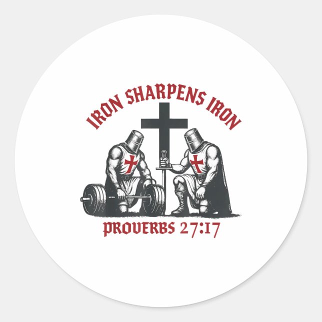 Adesivo Redondo Iron Sharpens Iron Bible Scripture Christian Gym W (Frente)