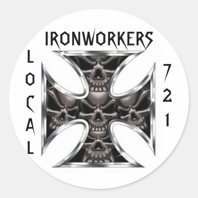 Adesivo Redondo Irontrabalhadores Skull IronCross Local, 721 (Frente)