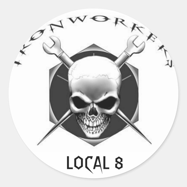 Adesivo Redondo IRONWORKER SKULL Local 8 (Frente)