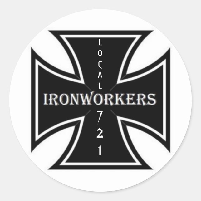 ADESIVO REDONDO IRONWORKERS IRONCROSS, LOCAL, 721 (Frente)