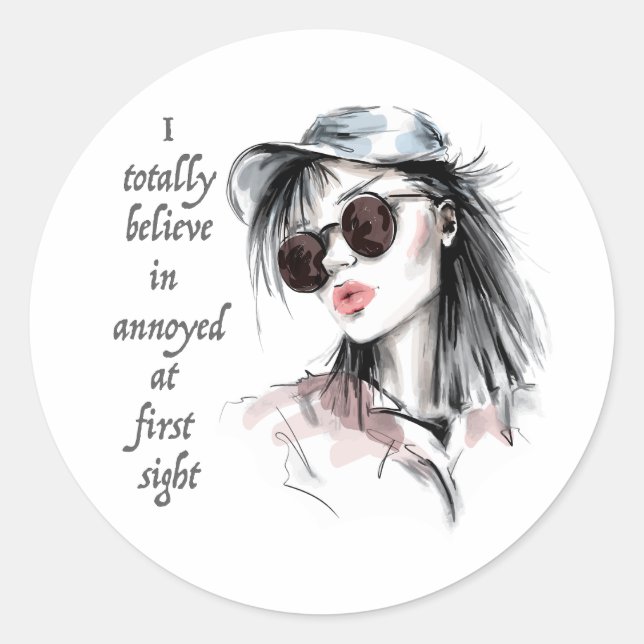 Adesivo Redondo Irritado à primeira vista (Frente)